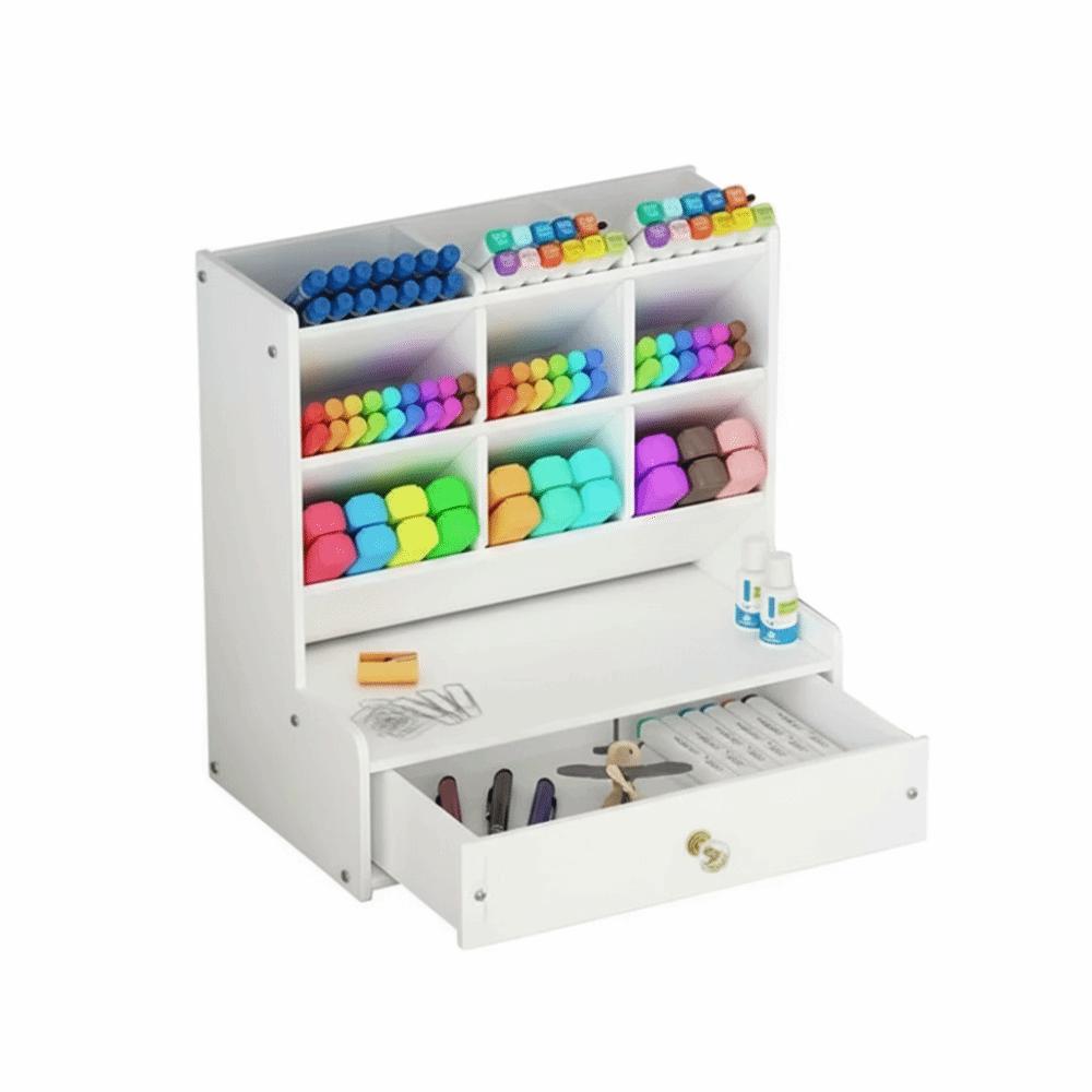 With Drawer Desk Pencil Holder Multi-Function White Stationery Storage Rack Easy to install Large Capacity