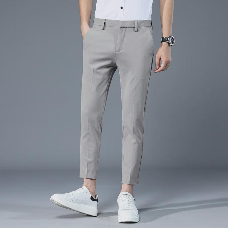 Men's Korean Style Slim Ice Silk Nine-Point Trousers - Soft, Trendy, Slightly Elastic, All-Match Casual Trousers