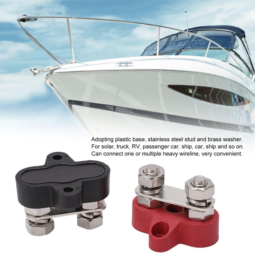 2PCS Durable 5/16" Posts Battery Terminal Block Red & Black 12V 24V Power Distribution Block M8 Connector Set Truck