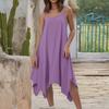 Women's Summer Casual Solid Color Round Neck Adjustable Suspender Dress With Pockets