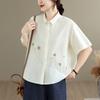 DIMANAF 2026 Women Plus Size New Summer Blouse Shirt Short Sleeve Embroidery Floral Casual Loose Cotton Lady Tops Shirts