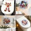 Cartoon Xmas Toilet Seat Cover Stickers Christmas Stickers, Self?Adhesive Waterproof PVC Wall Decals, 3D Colorful Reindeer Santa Tank Lid Decor for