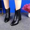 2025 Winter New Women's Boots with Velvet Thickened Waterproof Soft Leather Warm Boots Pointed High Heels Women's Short Boots