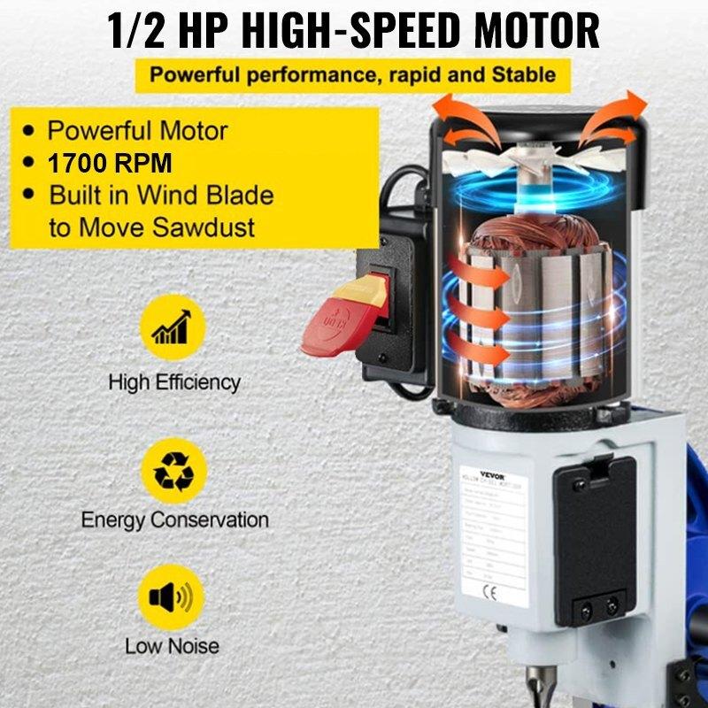 Table Mortiser, 1/2 HP, 1700 RPM, Bench Drill Press with Movable Workbench, Hollow Mortiser, for Drilling Round, Square, or Special Square Holes In