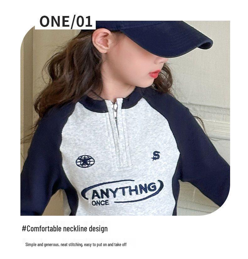 2025 Girls' Slim-Fit Cotton Letter T-Shirt - Autumn Casual Long-Sleeve