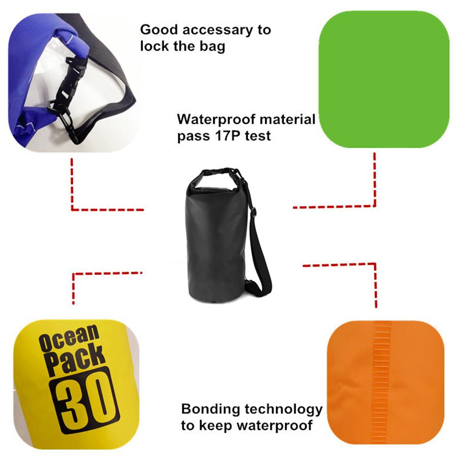 20L Motorcycle Waterproof Black Dry Bag with Shoulder Strap for Swimming Hiking