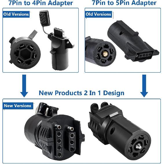 Trailer Plug Adapter 7 Way Round To 4 And 5 Flat Blade Trailer Connector Plug,7 To 5 Pin And 4 Pin Trailer Plug Adaptor 2-In-1 Design