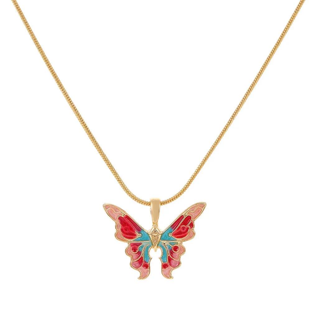 

New Fashion Women New Design Enamel Butterfly Necklaces Thai Pop Butterfly Pearl Necklace Fashion Jewelry 2024 золотой