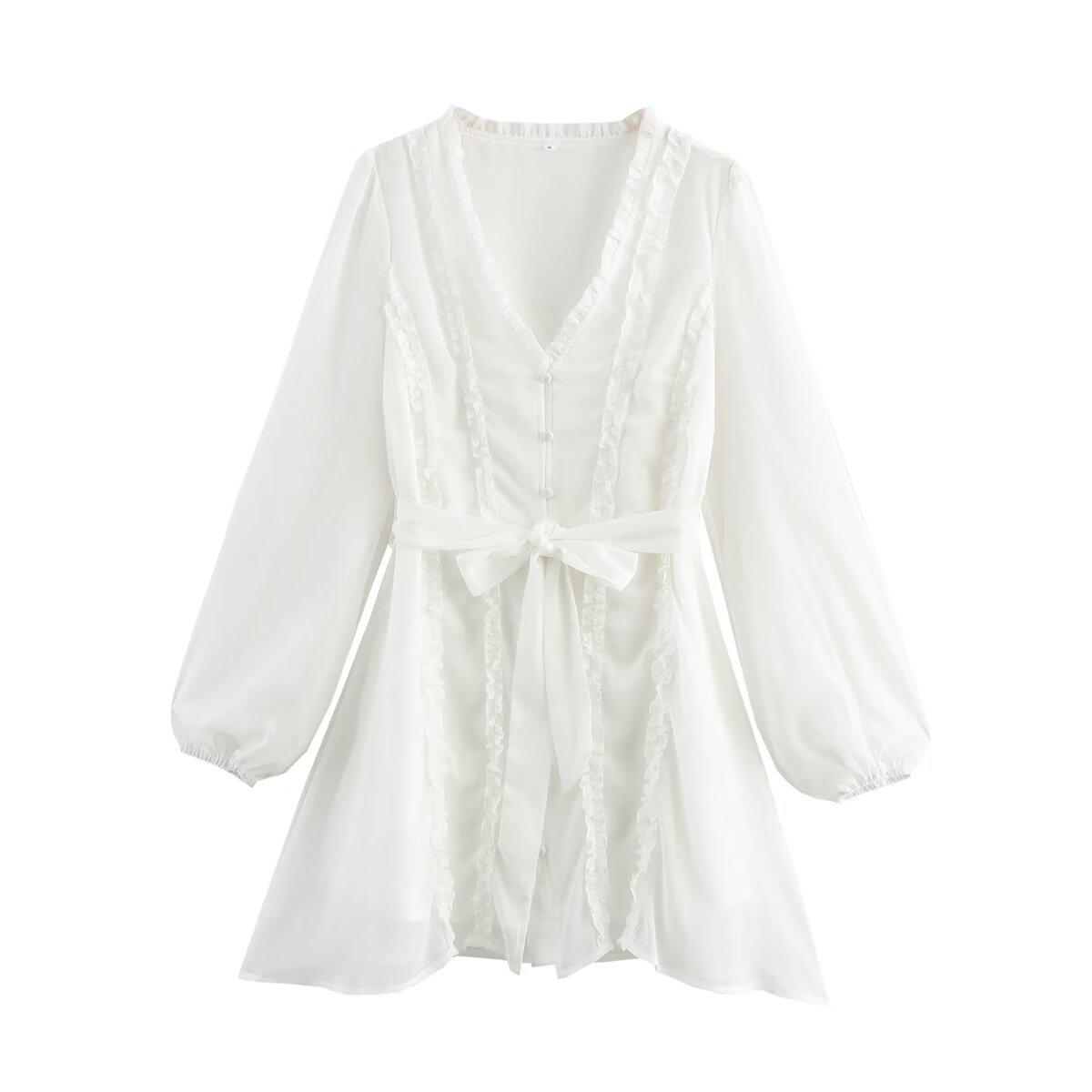 

Весна 2025 Женское Повседневное Шифоновое Платье с Воланами в Европейско-Американском Стиле Small белый