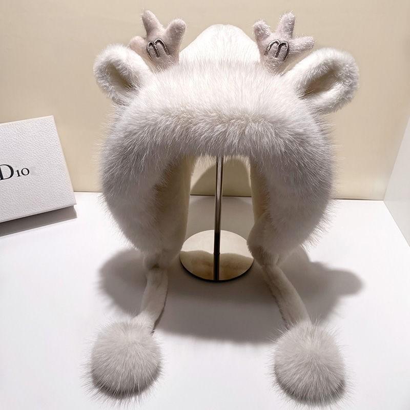 Bear hat female scarf gloves integrated winter student warm cute scarf plush three-piece set thickened Internet celebrities