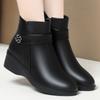 Slope heel mother shoes autumn and winter boots, new soft leather soft-soled short boots velvet leather shoes    and elderly women's cotton shoes