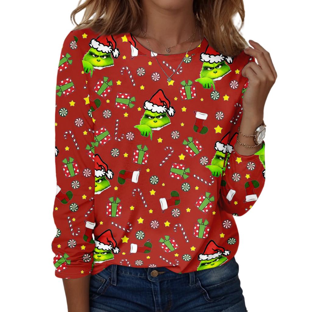 Women's Fashion Casual Christmas Print Crewneck Top for Holiday and Everyday Wear