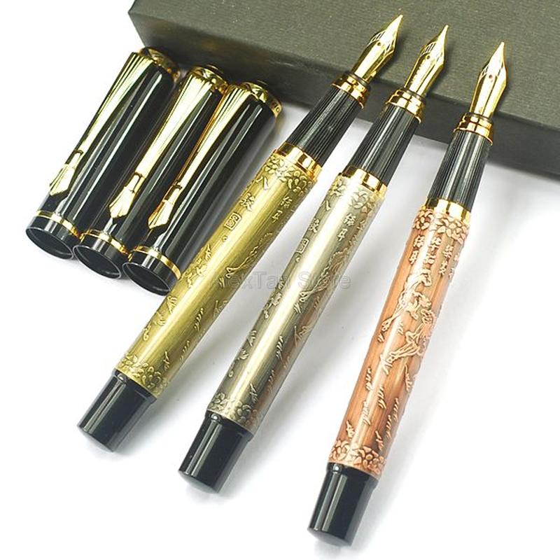 Baoer 507 Metal Ancient Fountain Pen Running Horses Pattern Bronze/Red Copper/Gray Color Writing Ink Pens For Best Stationery grigio