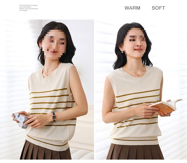 Women's Summer Striped Cotton Knit Sleeveless Sweater Vest - Age-Reducing Fashion Top