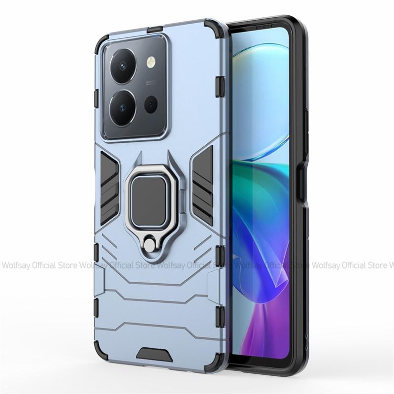 

For Vivo Y36 4G Case Vivo Y36 4G Europea Cover Shockproof Armor PC + Silicone Stand Protective Phone Back Cover For Vivo Y36 4G Vivo Y36 4G темно-синий