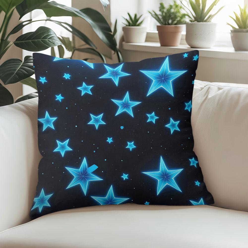 Neon Blue Star Square Jacquard Pillow Cover for Sofa Office Waist Cushion Cover Home Decorative Pillowcase