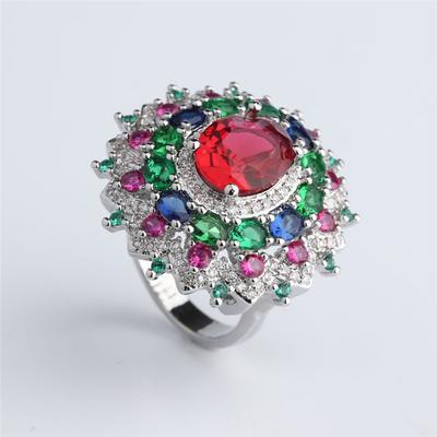 Squisito cristallo fantasia mista con fiore Anello da donna Festa di nozze Anelli di fidanzamento Gioielli Accessori per mani Taglia 6 -10