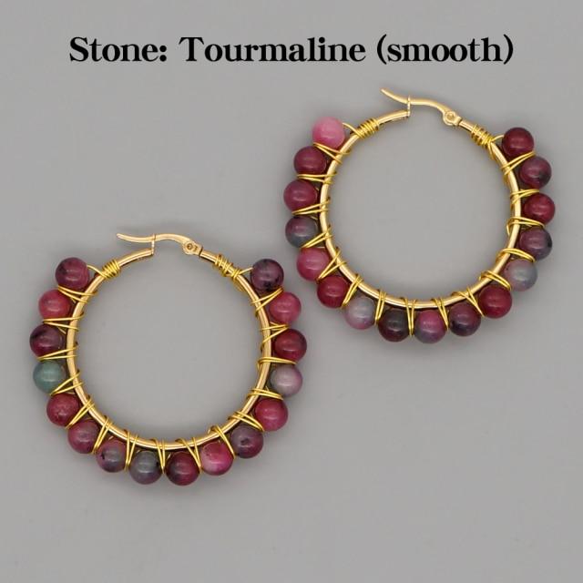 Crystal Earring For Women Boho Jewelry Trendy Natural Stone Pearl Jewellery Bohemian Ear Ring Gold Circle Hoop Earrings