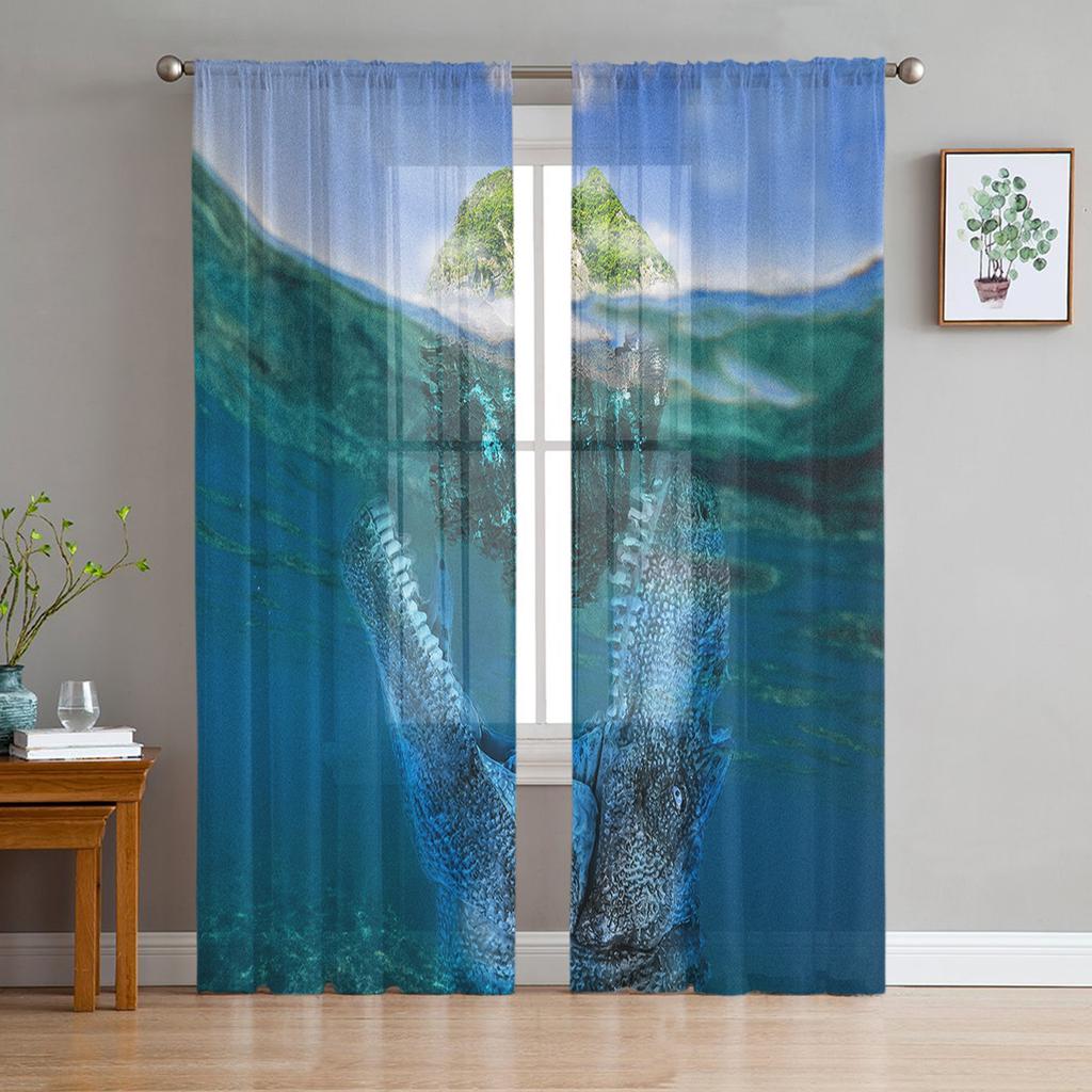 Virgin Forest Jurassic Dinosaur 3D Tulle Curtain Voile Transparent Tulle for Bedroom Living Room Kitchen Sheer Window Curtains