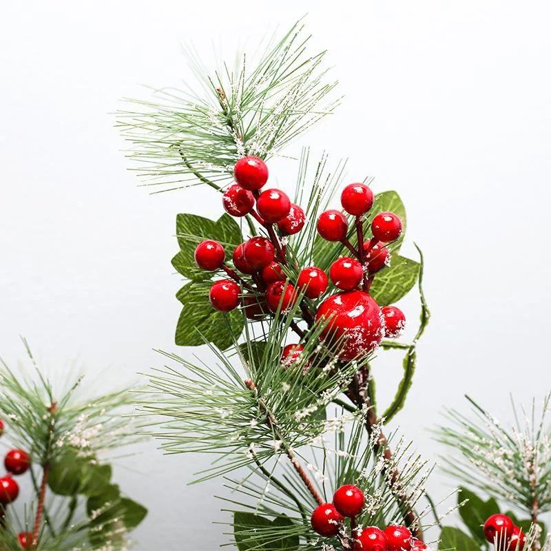 Christmas Berries Pine Artificial Berry Pine Branch Needles Faux Christmas Plant Xmas Tree Wreath DIY New Year Christmas Decor