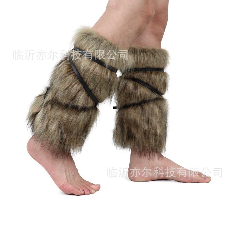 Viking Shawl Sleeves Foot Covers Skirt Set Faux Fur Cloak Scarf Halloween Show Costume