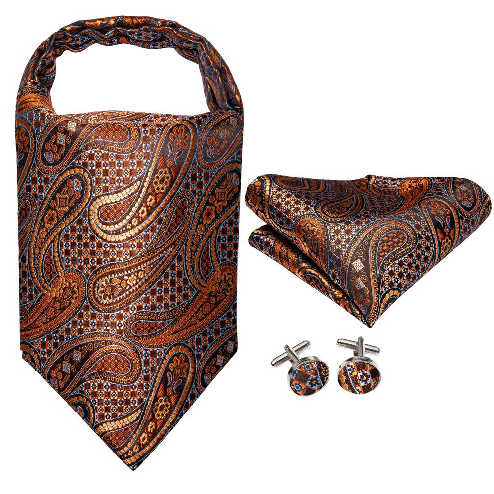 Hi-Tie Ανδρικά επαγγελματικά Cravat Silk Ascot Scarves Σετ γραβάτας Paisley για άντρες Σετ μανικετόκουμπα μαντηλιών