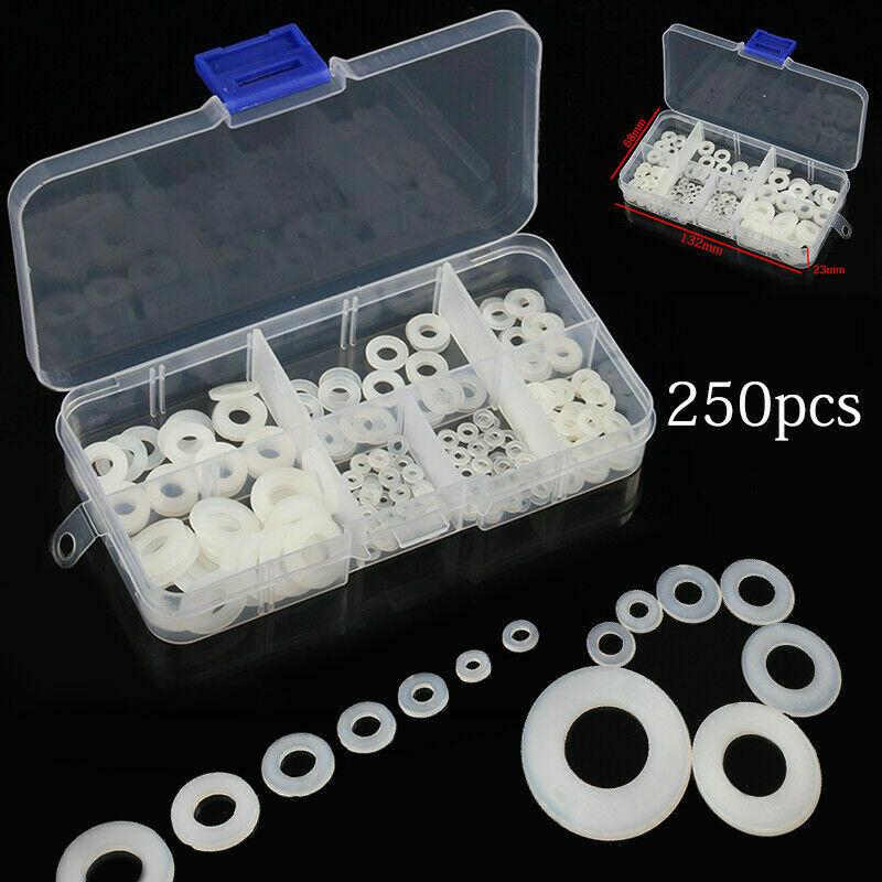 250PC/Kit Nylon Flat Washer Assortment M2 M2.5 M3 M4 M5 M6 M8 Screw/Bolt