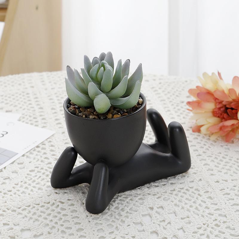Creative Black Figure Flower Pot Succulent Plant Pot for Home Tabletop Decor Black Figure Cactus Potted Abstract Statue PlantPot