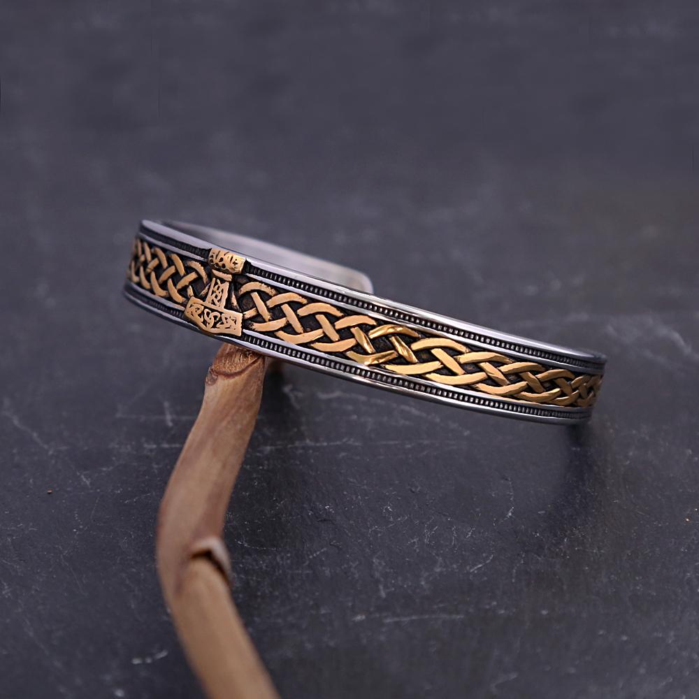 Retro Nordische Wikinger Thors Hammer Armband Edelstahl Offene Armbänder Herren und Damen Punk Amulett Schmuck