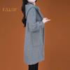 Damen-Wollmantel für Herbst und Winter mit Seitentaschen, Kapuze, einreihig, lockeres Karomuster, mittellang, dick, warm haltender Mantel für Pendeln, Dating, Reisen