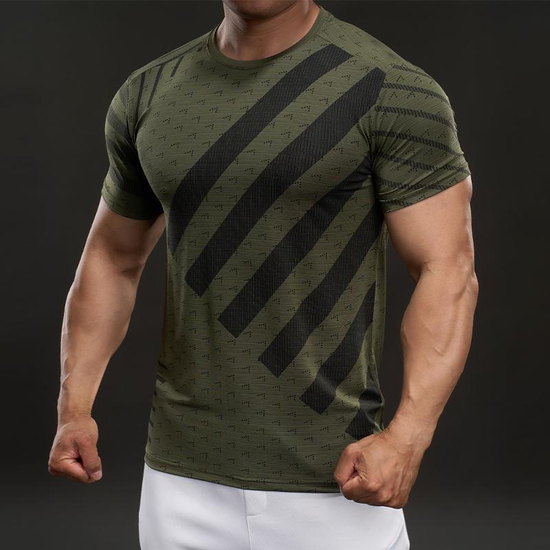 5868052 Summer 2025 American Casual Short-sleeved Fashionable Sports Slim Elastic Fitness Outdoor T-shirt Men