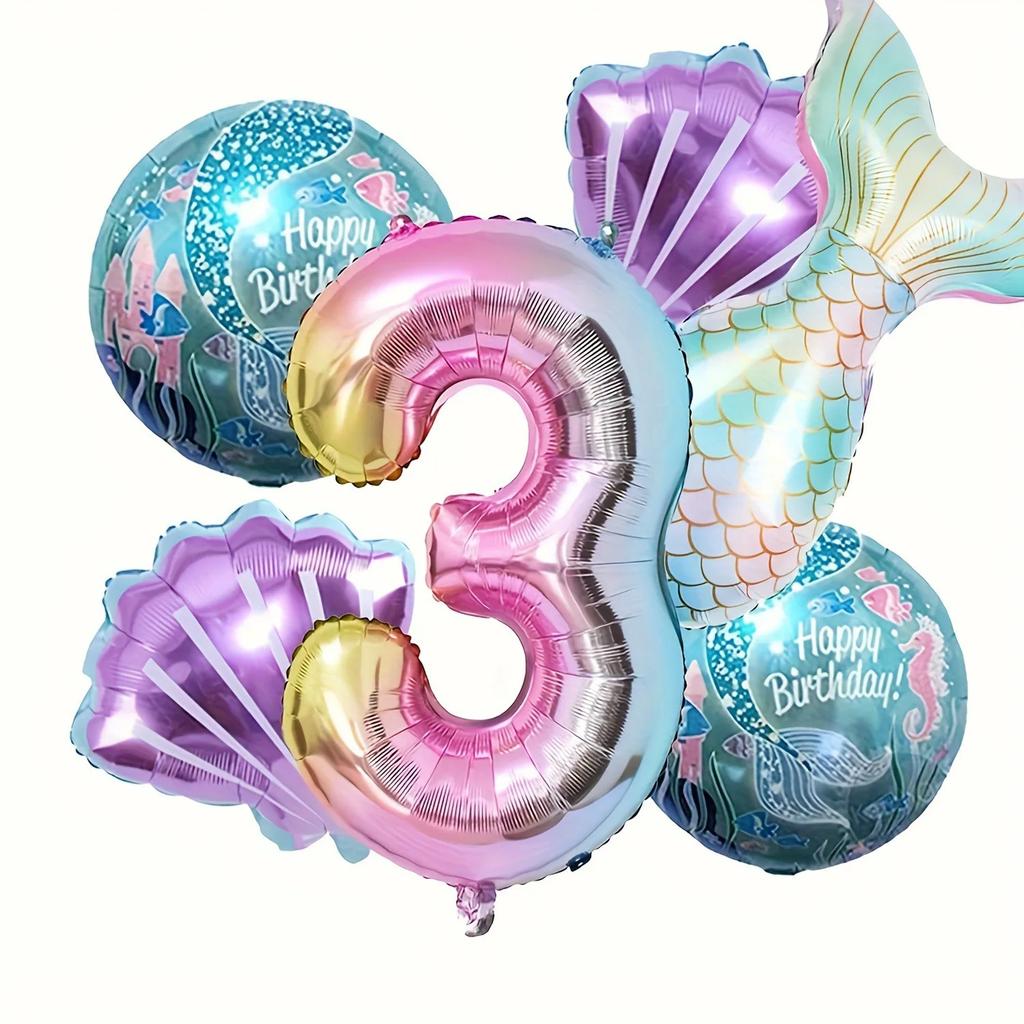 Little Mermaid Party Balloons Set 32Inch Number 1-9 Foil Balloon Mermaid Ocean Theme Girl Birthday Party Decoration Baby Shower