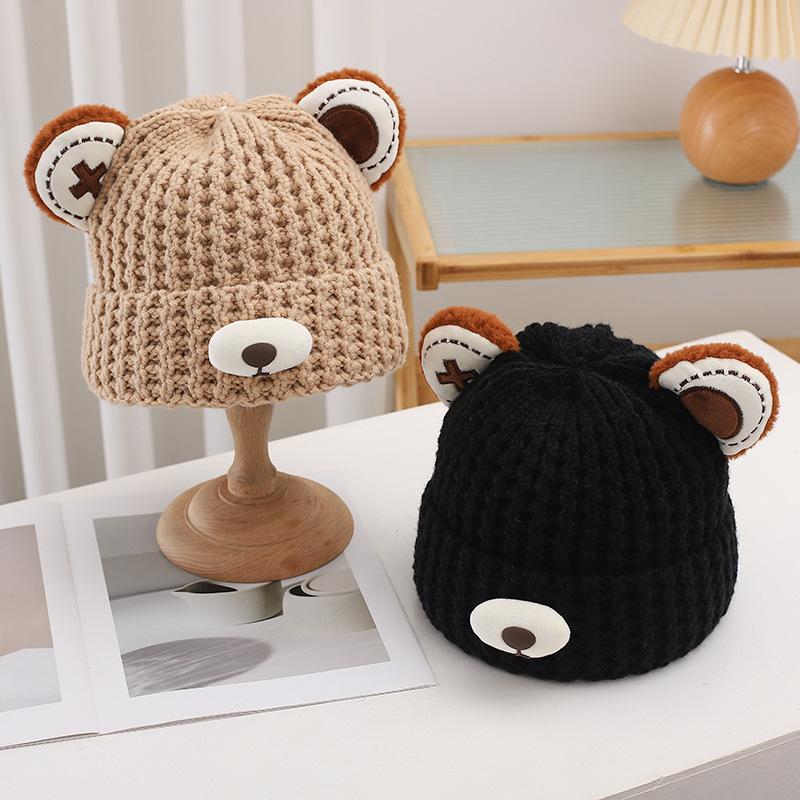 Cute Little Bear Hat for Women In Autumn and Winter Plush New Korean Knitted Hat Versatile Warm Ear Protection Thickened Velvet Cold Hat