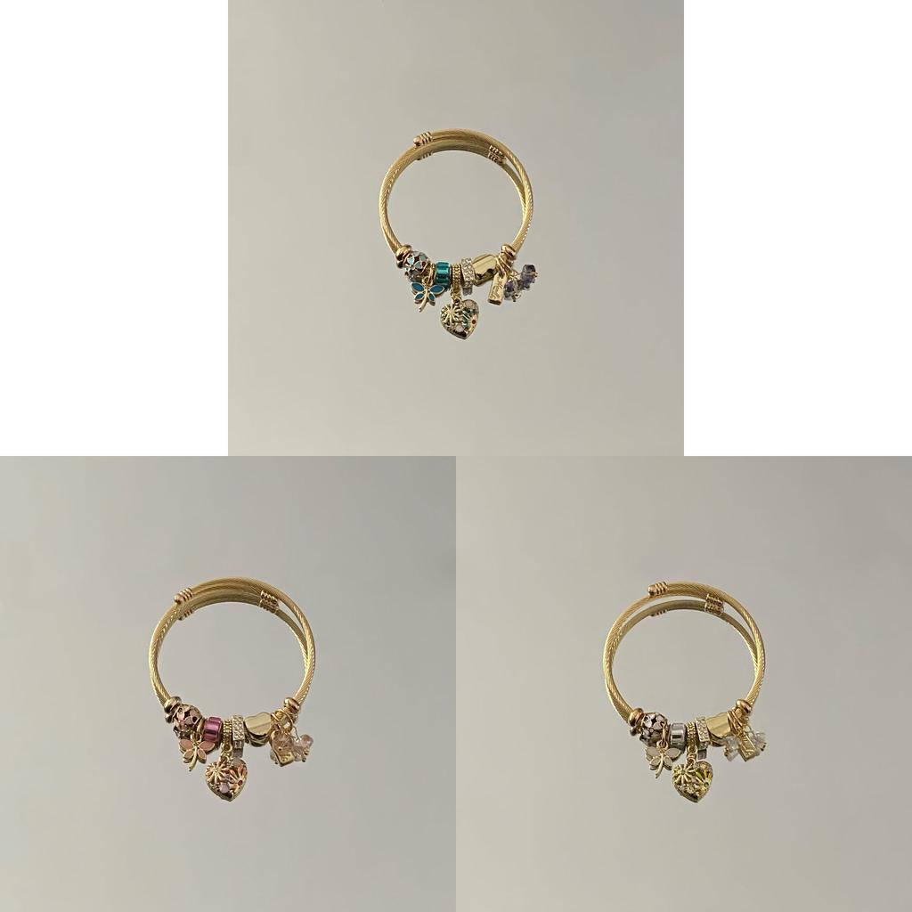 Titanium Steel Heart Shape Beaded Bracelet With Rhinestone Pendant For Women And Men