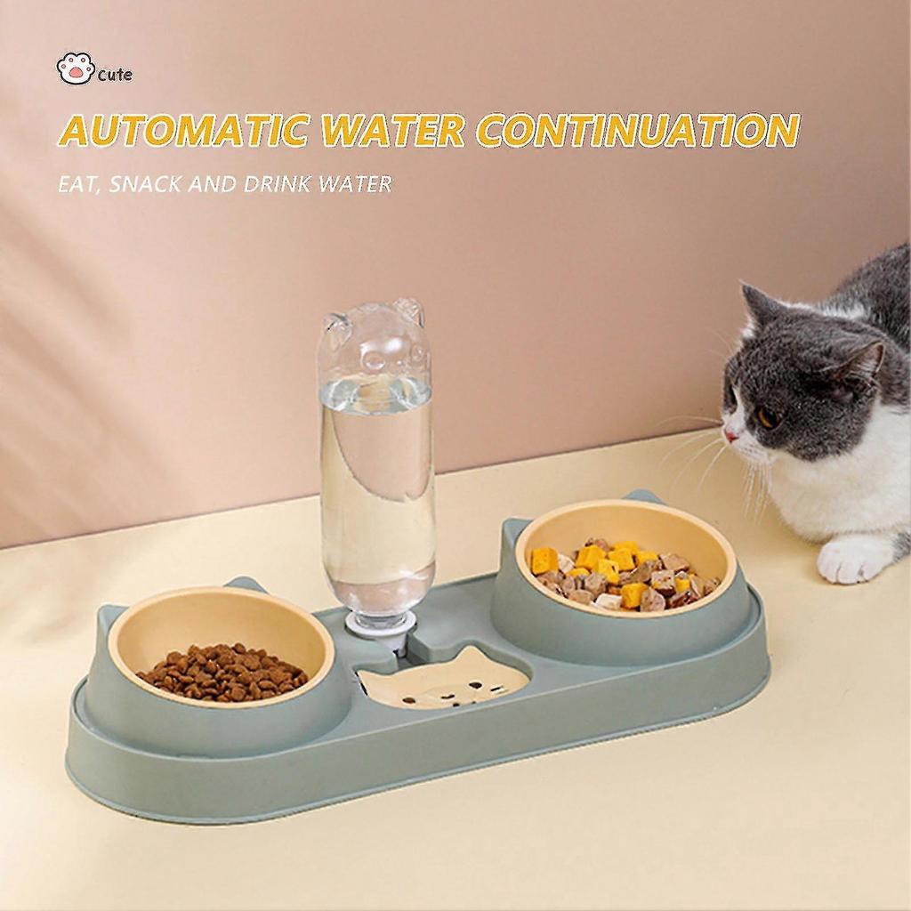 Double Dog Cat Bowls With Water Dispenser Tilted Cat Food Dishes For Indoor Pet-Green