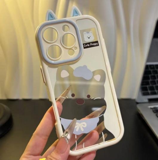 

Cartoon Cute Puppy Phone Case with Mirror Holder for iPhone 17 pro max 16 15 14 13 iPhone 11 белый