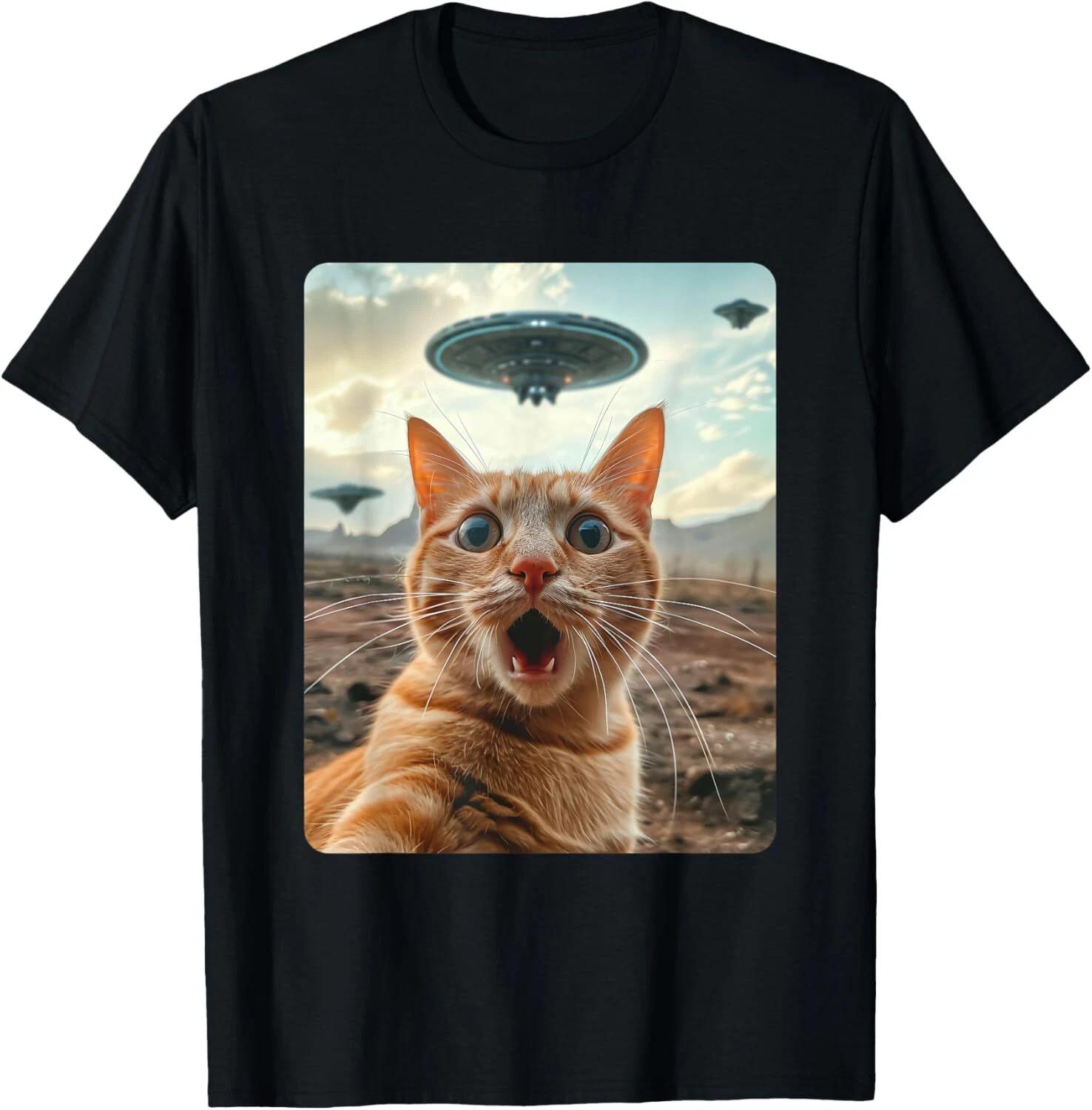 Extraterrestrial Encounter_ Cat Selfie with UFO Tee Gift Unisex T-Shirt 3XL