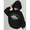 A Black Flower-Patterned Hooded Sweatshirt For A Girl In Autumn