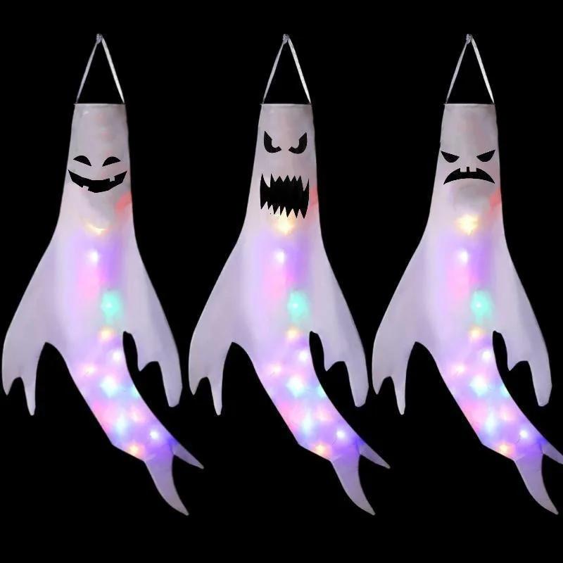 10Pcs 2025 Halloween Decoration Ghost Wind Tunnel LED Luminous Ghost Pendant Ghost Festival Hanging Ghost Venue Layout Props
