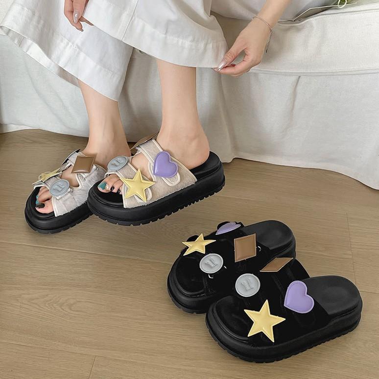 Fashion star explosion non-slip thick-soled one-word slippers summer wear heightening soft-soled sandals shoes