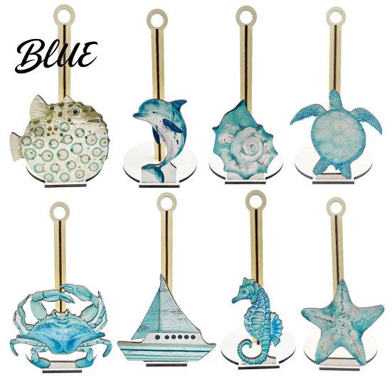 Paper Towel Holder Solid Wood Design Style Ocean with Seahorse Vertical Holder Kitchen Roll Stand Durable Wooden Crab Sailboat
