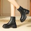 Fashion 7CM Fashion Women's Ankle Boots High Heel Round Head Thick Heel Back Zipper Fashion Boots British Style Platform Shoes Women