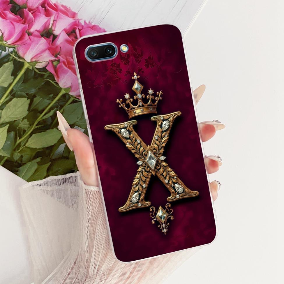 Transparent Casing For Honor 10 Cover Luxury Crown A-Z Letters 2D Flat Pattern Soft Case COL-AL10 COL-L29 COL-L19 COL-TL10 Honor 10