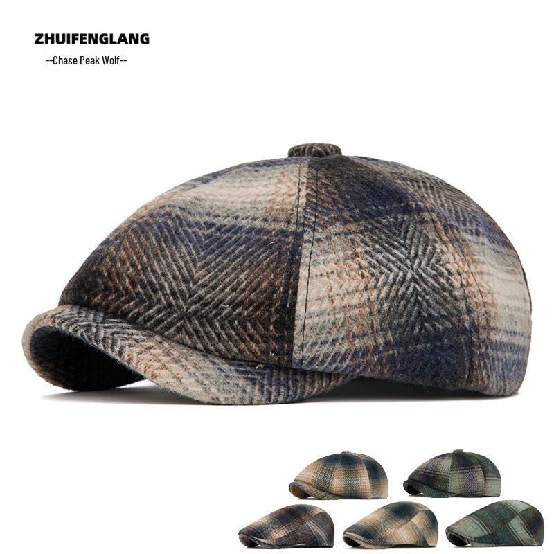 Men's Warm Fleece-Lined Striped Duckbill Beret - British Style Autumn/Winter Newsboy Cap
