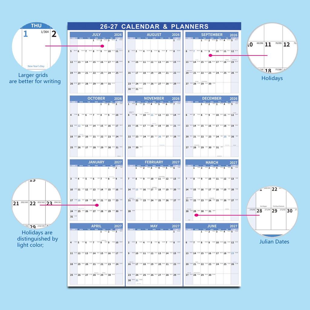 In Stock: 2026-2027 Erasable Wall Calendar - Double-Sided and Customizable