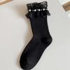 Wpmem'S Summer Spring Cotton French Sweet Style Jk Lace Midtube Socks Organza Fashion Wooden Ear Pile Pile Socks Pearl Stockings
