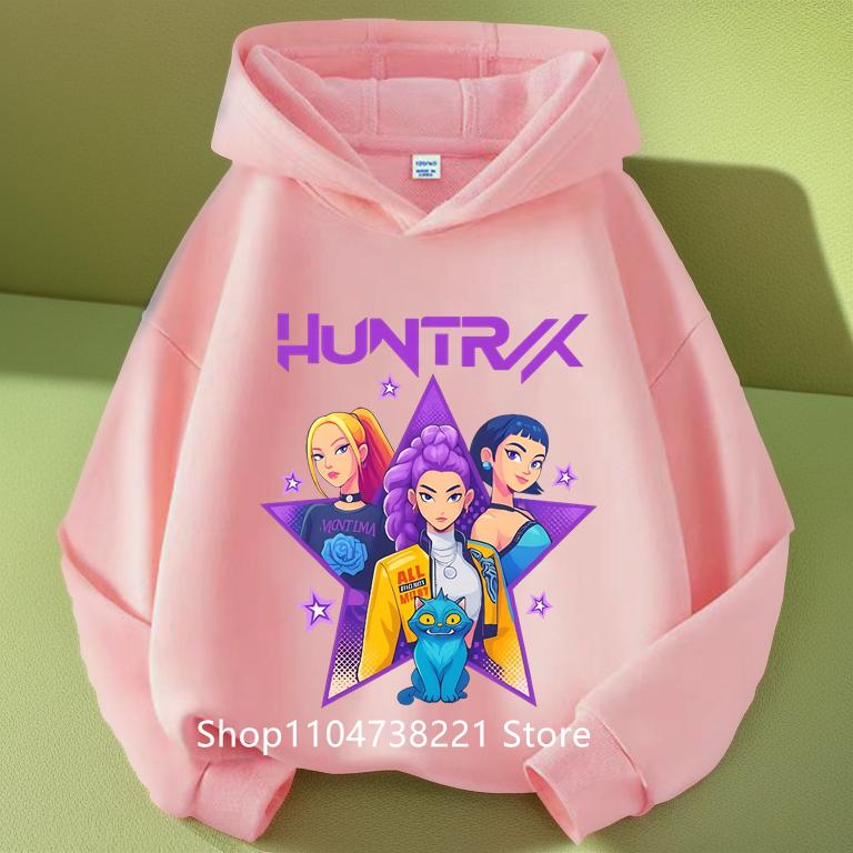 

KPop Охотники на демонов Huntrix Толстовка Детская Толстовка с капюшоном Пуловеры для маленьких девочек Модная верхняя одежда для мальчиков Детская одежда 110
