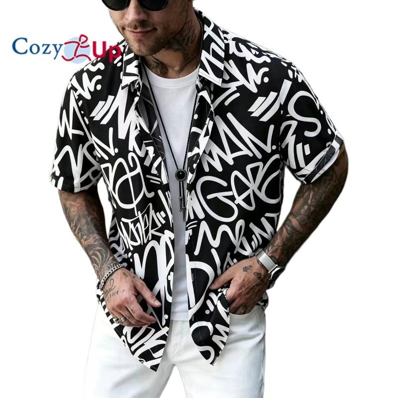 Casual Men's Letter Graffiti Print Short Sleeve Shirt