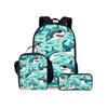 Hai Meeresmotiv Dreiteiliges Rucksäcke Set für Jungen und Mädchen Beste Geschenke 2D Flache Cartoon Schultasche für Kinder
