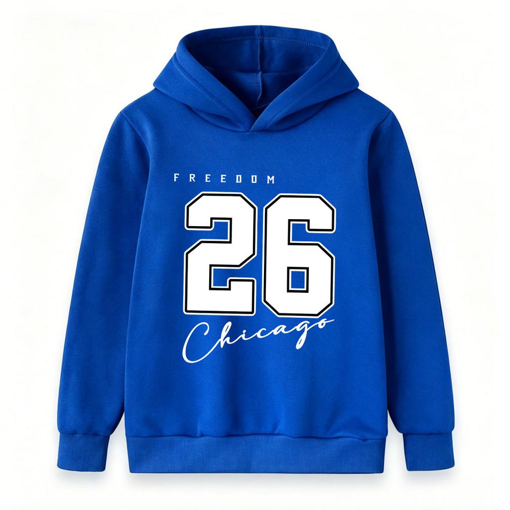 Unisex Kids Boys Girls Pullover Hoodie Casual Freedom 26 Chicago Graphic Long Sleeve Soft Warm Sweatshirt For Daily School Sports Wear